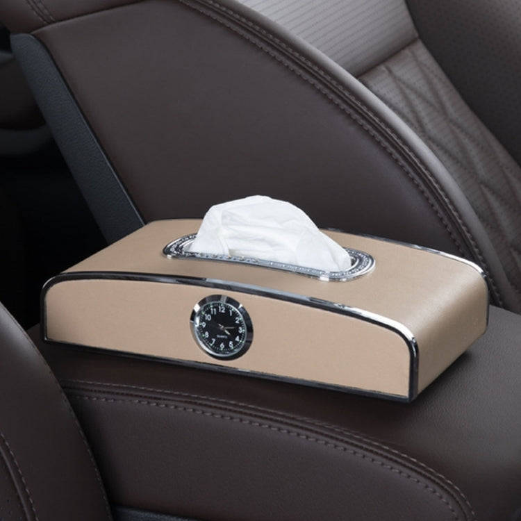 Car Clock Tissue Box Multi-Function Vehicle Instrument Table Paper Towel Box, Style: With Clock (...