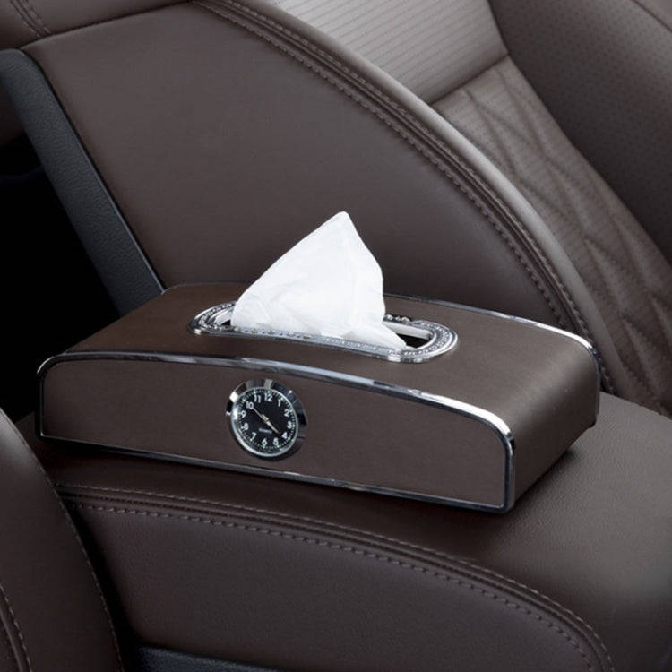 Car Clock Tissue Box Multi-Function Vehicle Instrument Table Paper Towel Box, Style: With Clock (...