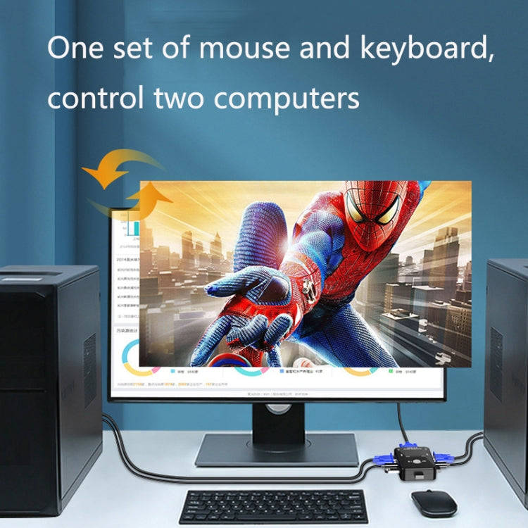 HW1701  2 into 1 out KVM Switcher 2 Port Manual VGA Switch USB With Keyboard Mouse Switching(Black)