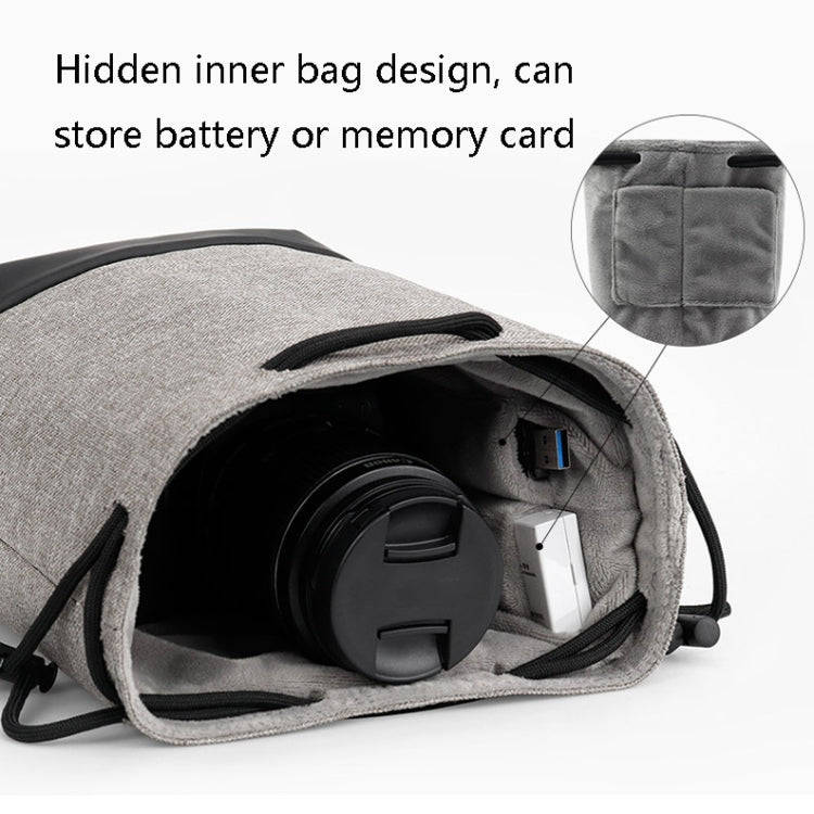 Baona Waterproof Micro SLR Camera Bag Protective Cover Drawstring Pouch Bag, Color: Large Gray