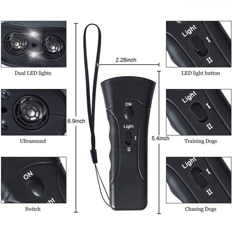 LED Flashlight Ultrasonic Dog Repeller Portable Dog Trainer, Colour: Double black(Colorful Package)