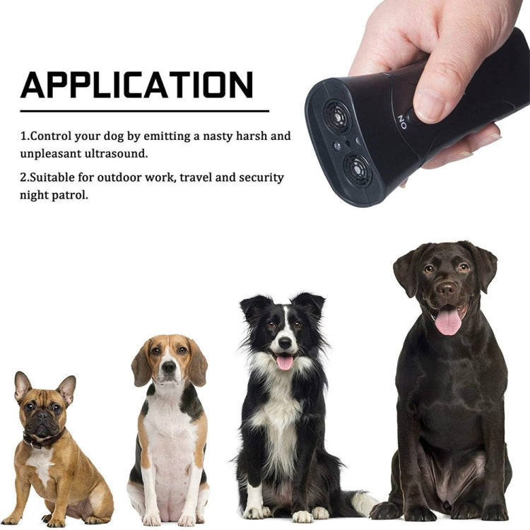 LED Flashlight Ultrasonic Dog Repeller Portable Dog Trainer, Colour: Double black(Colorful Package)