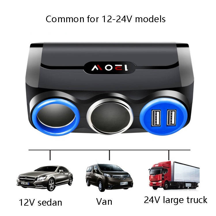 Car Cigarette Lighter Multi-Function Mobile Phone Charging USB Car Charge 12/24V Adapter Plug(Bla...