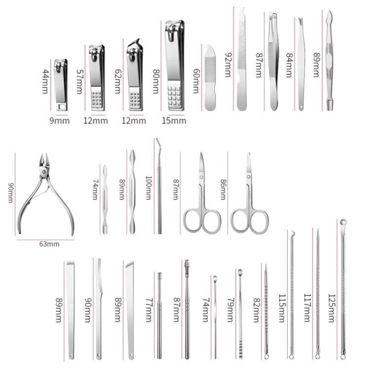 26 In 1 Black  Nail Clipper Set Manicure Set Stainless Steel Nail Clipper Manicure Tool