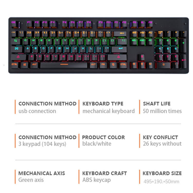 LEAVEN K880 104 Keys Gaming Green Axis Office Computer Wired Mechanical Keyboard, Cabel Length:1....