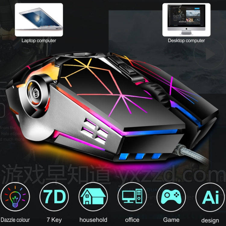 LEAVEN 7 Keys 4000DPI USB Wired Computer Office Luminous RGB Mechanical Gaming Mouse, Cabel Lengt...