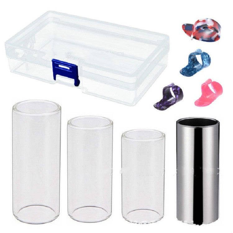 M02219 4 in 1 Plexiglass Slid Bar + Stainless Steel Slid Bar + Celluloid Guitar Finger Pick + Pla...
