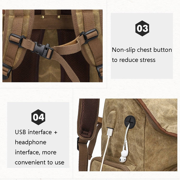 K001-D Leisure Shoulder Camera Bag Waterproof Retro Canvas Camera Storage Backpack(Khaki)