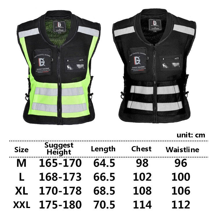 GHOST RACING GR-Y06 Motorcycle Riding Vest Safety Reflective Vest, Size: L(Fluorescent Green)