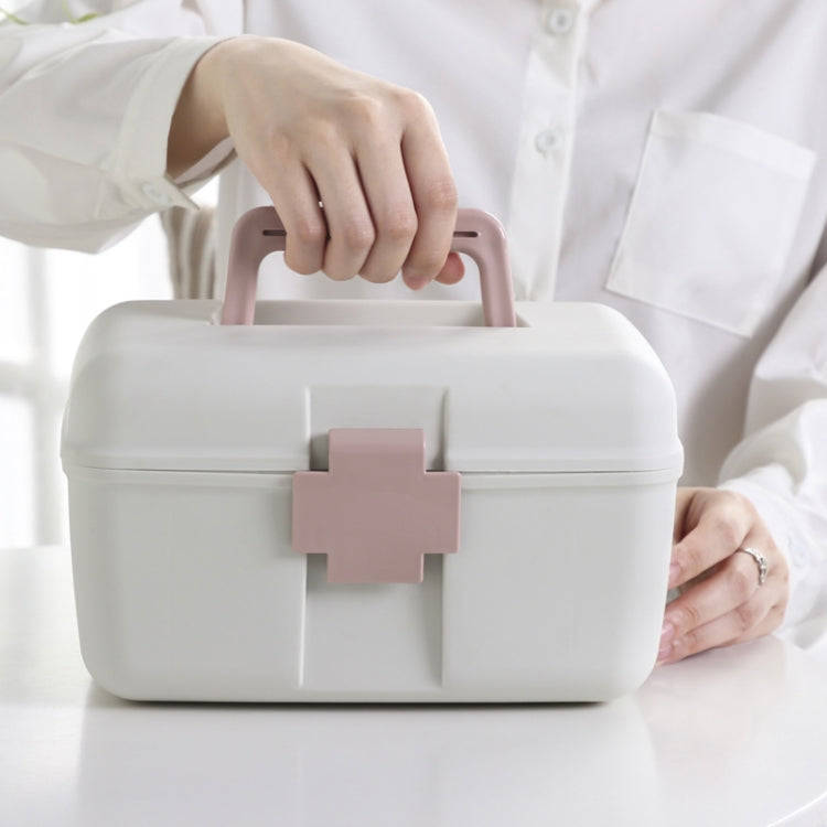 Household Sealed And Divided Double-Layer Portable Medicine Box(Pink)