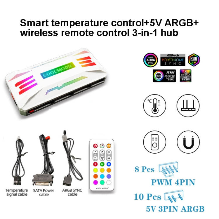 COOLMOON CM-MPAC PWM 5V ARGB Cooling Fan Remote Control For PC Case Chassis, Style: 3 in 1 Contro...