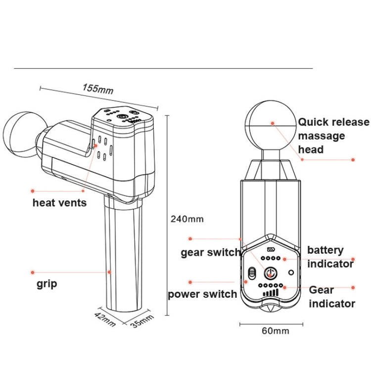Booster T  Deep Muscle Relaxation Massage Gun,EU Plug  2500mAh With 6 Massage Head(Gray)