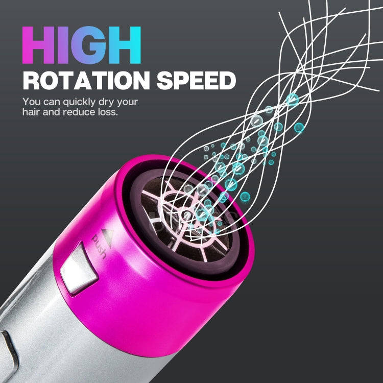 5-in-1 Hot-air Comb Automatic Straightening Dual-purpose Hair Dryer Silver+Rose Red(EU Plug)