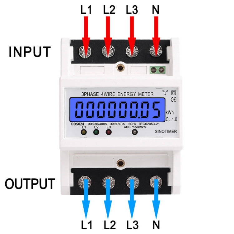 SINOTIMER Three-Phase Backlight Display Rail Type Electricity Meter 5-100A 400V(DDS024 White Shell)