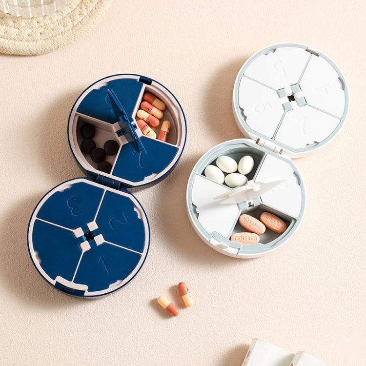 Double-layer Round Eight Grids Portable Medicine Box with Cutter(Blue)