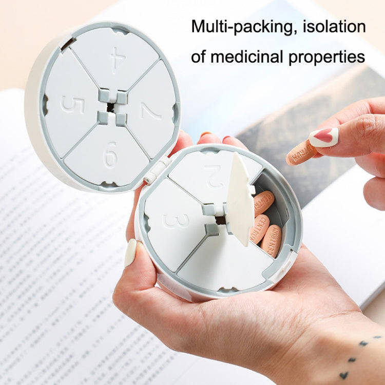 Double-layer Round Eight Grids Portable Medicine Box with Cutter(Blue)