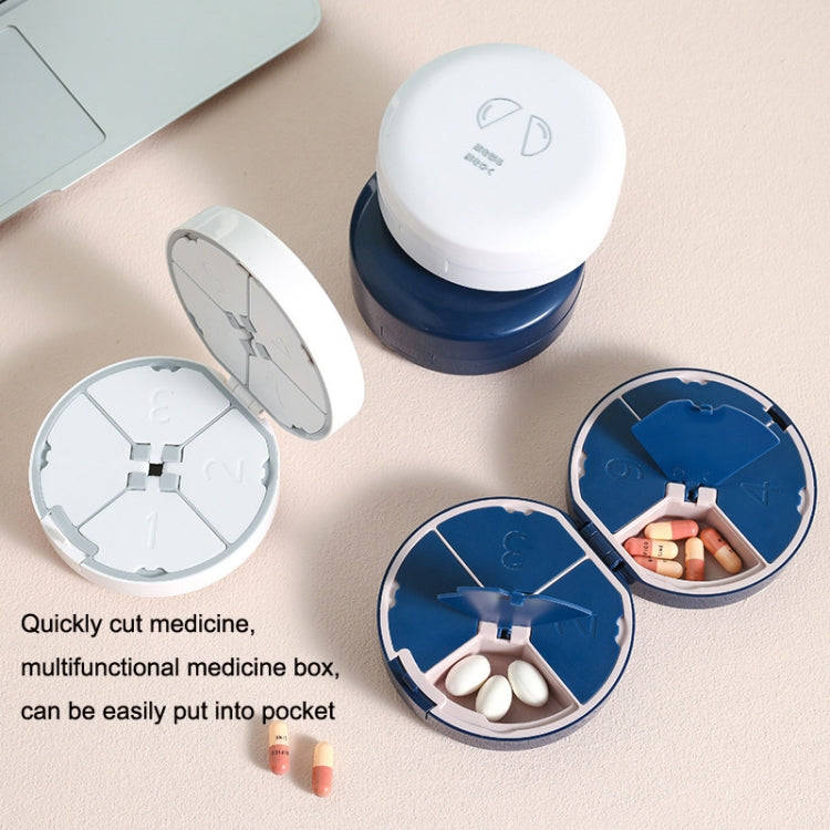 Double-layer Round Eight Grids Portable Medicine Box with Cutter(Blue)