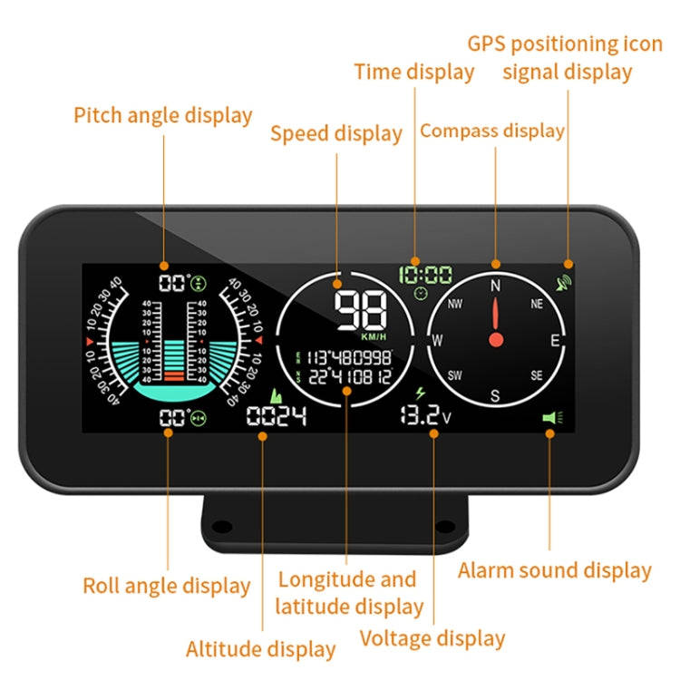 Car HUD Level Slope GPS Compass Altitude Display(M60)