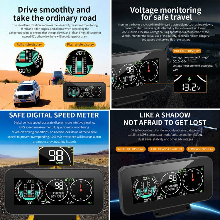 Car HUD Level Slope GPS Compass Altitude Display(M60)