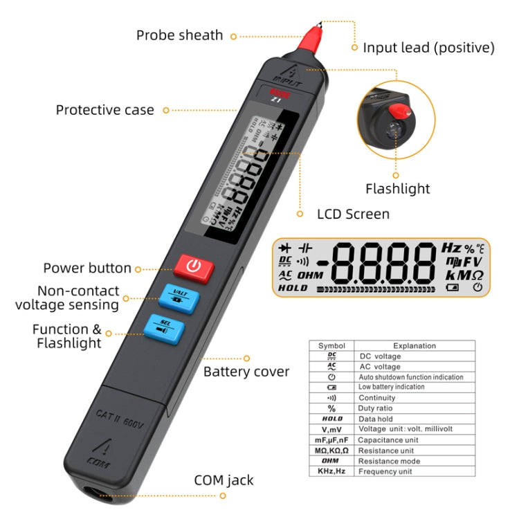 BSIDE Z1 Smart Pen Multimeter Electric Pen Voltage Detector Without Battery (Black)