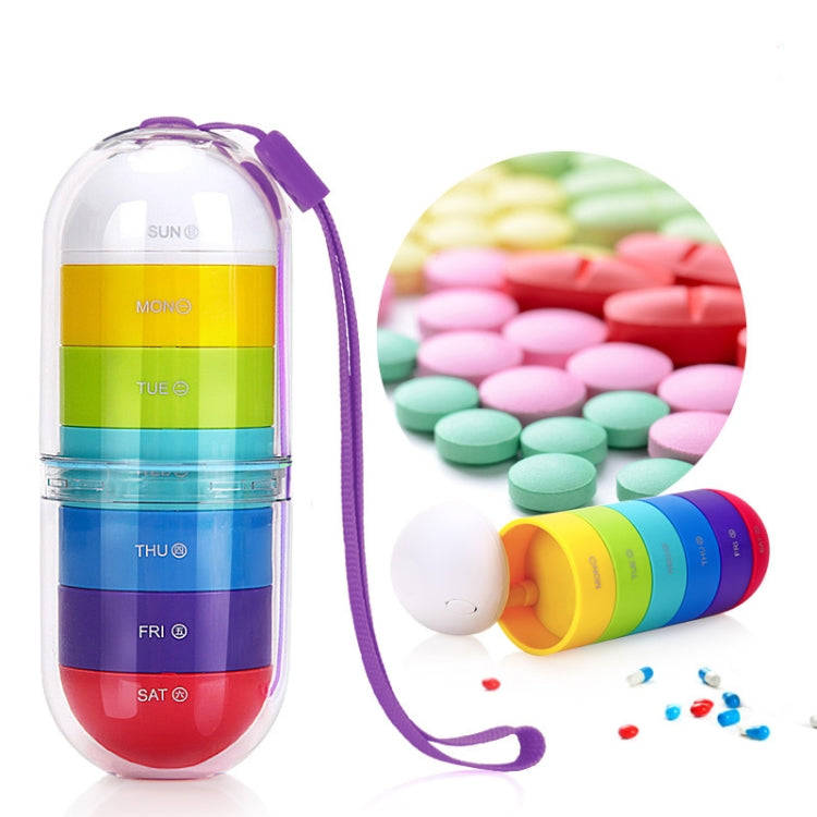 Portable Cylindrical Rotary 7 Compartments Independent Plastic Travel Pill Box(As Show)