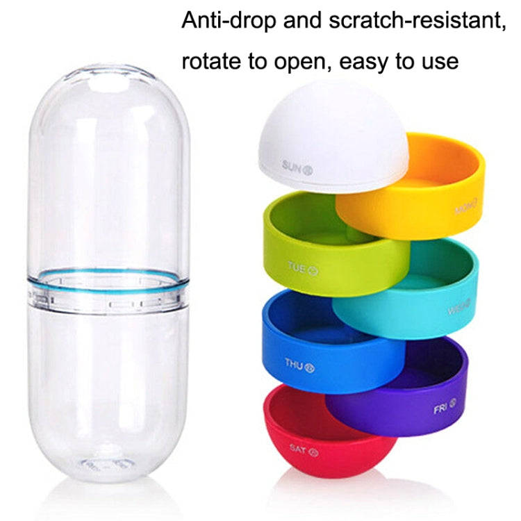 Portable Cylindrical Rotary 7 Compartments Independent Plastic Travel Pill Box(As Show)