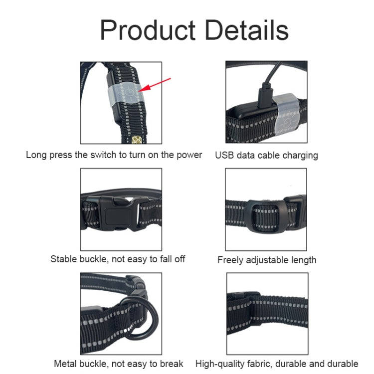 LED Rechargeable Wear-resistant and Waterproof Pet Lighting Collar, Size: XS(Black)