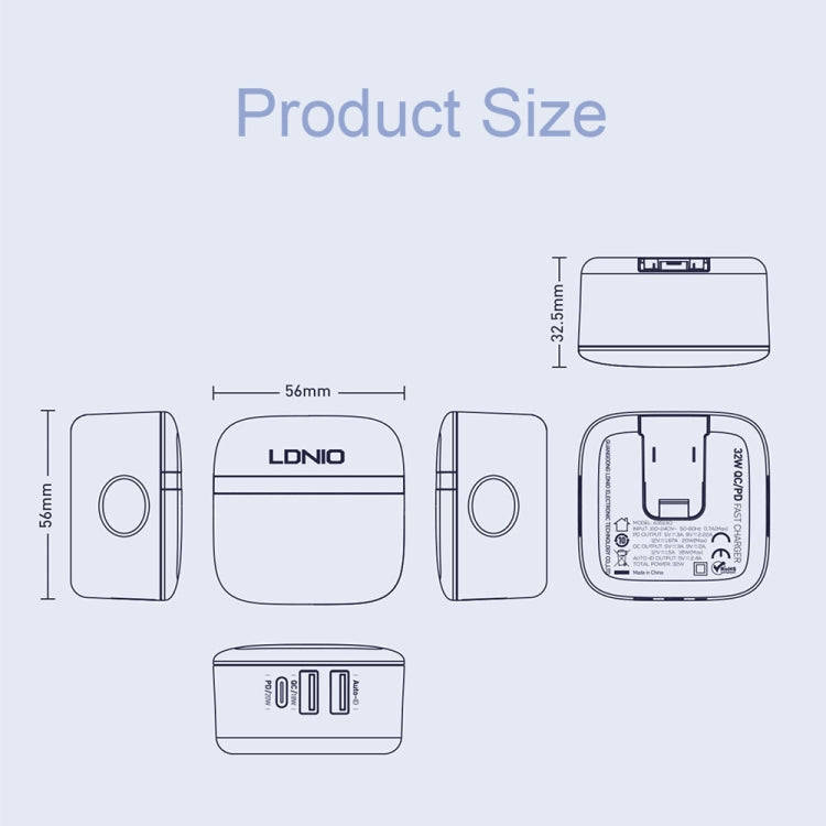 LDNIO A3513Q 32W QC3.0 3 USB Ports Phone Adapter UK Plug with Type-C Cable