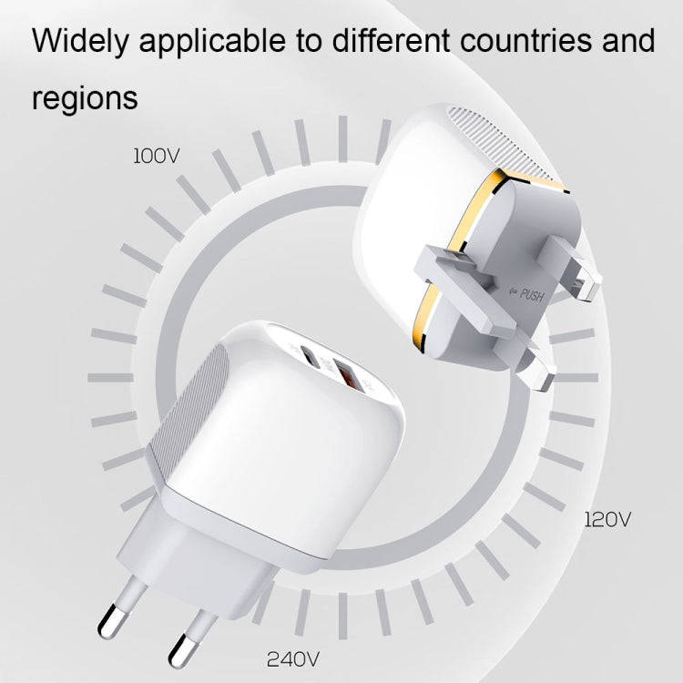 LDNIO A2316C 20W PD+QC 3.0 Phone USB Multi-hole Fast Charger EU Plug with 8 Pin Cable