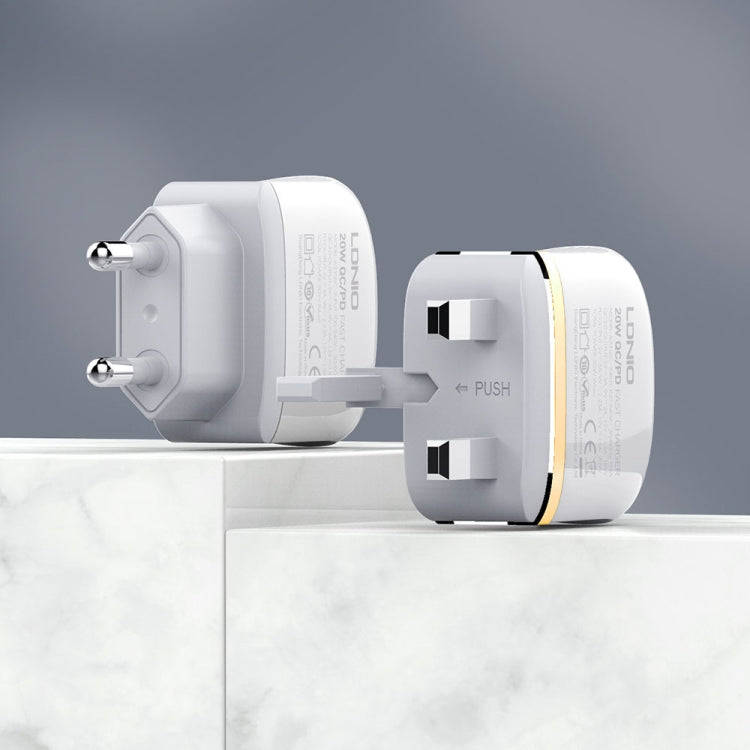 LDNIO A2316C 20W PD+QC 3.0 Phone USB Multi-hole Fast Charger EU Plug with USB-C/Type-C Cable