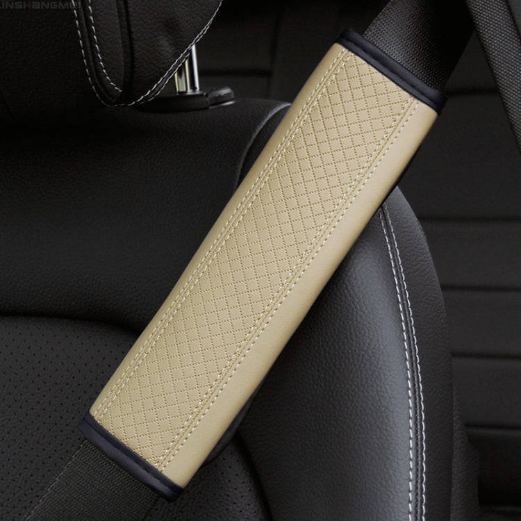 Fiber Leather Embossed Car Seat Belt Shoulder Cover Protector 6.5X23cm(Beige)