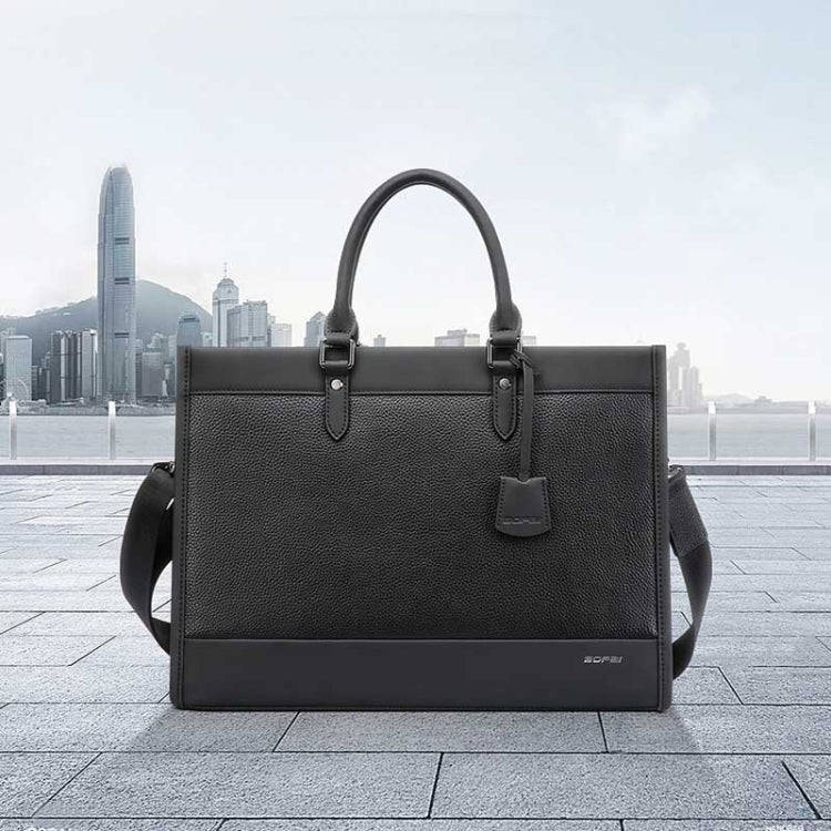 Bopai 11-98811 Leather Business Large-capacity Laptop Handbag Messenger Briefcase(Black)