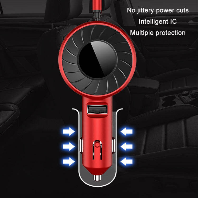 3 In 1 USB Dual Cable Single Pull Retractable Car Charger(Red)