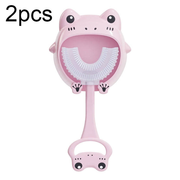 S8 2pcs Children Cartoon Animal Manual U-shaped Silicone Toothbrush for 2-12 Years Old(Pink Frog)