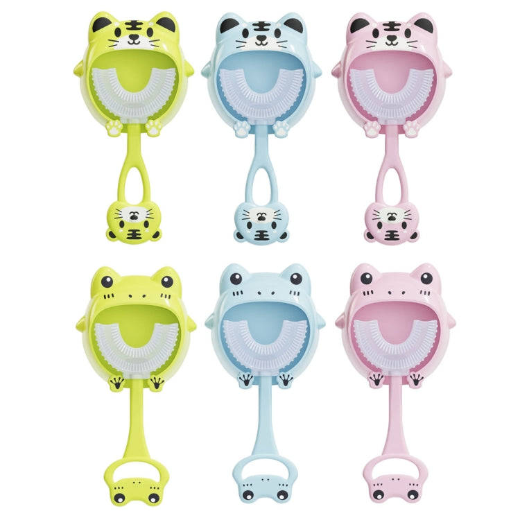 S8 2pcs Children Cartoon Animal Manual U-shaped Silicone Toothbrush for 2-12 Years Old(Pink Frog)