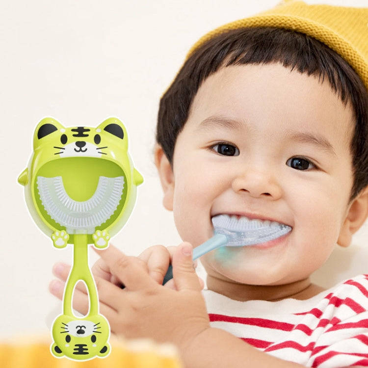 S8 2pcs Children Cartoon Animal Manual U-shaped Silicone Toothbrush for 2-12 Years Old(Pink Frog)