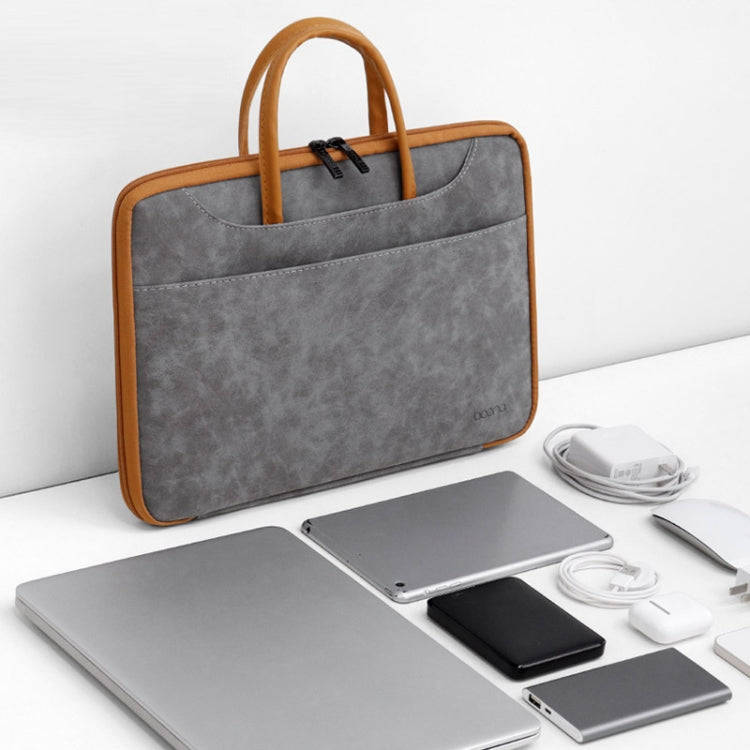 Baona Leather Fully Open Portable Waterproof Computer Bag, Size: 15/15.6/16 inches(Gray Brown)