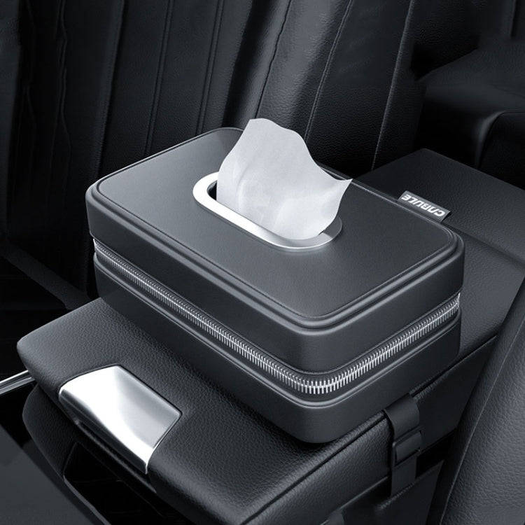 Car Sunshade Board Seat Back Tissue Box Multi-functional Elastic Belt Leather Paper Box(Black)