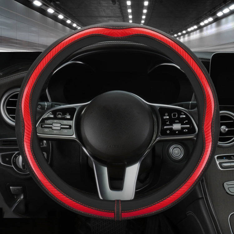 Car Steering Wheel Carbon Fiber Breathable Wear-resistant Leather Case, Size: 38cm(Red Round)