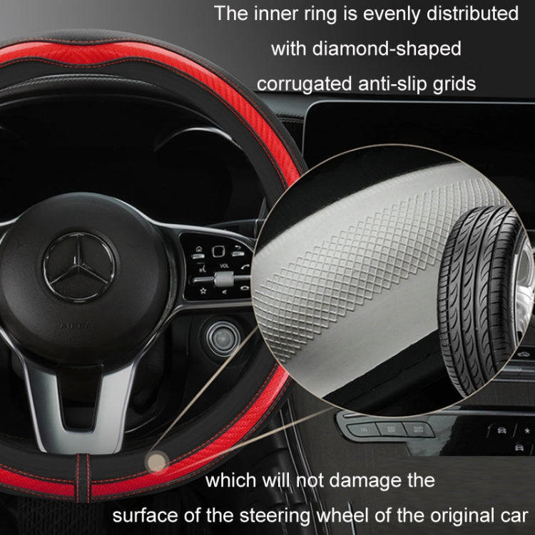 Car Steering Wheel Carbon Fiber Breathable Wear-resistant Leather Case, Size: 38cm(Red Round)