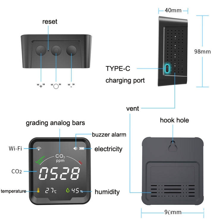 PTH-9CW Wifi Intelligent Infrared CO2 Detector Air Quality Detector Home Temperature And Humidity...