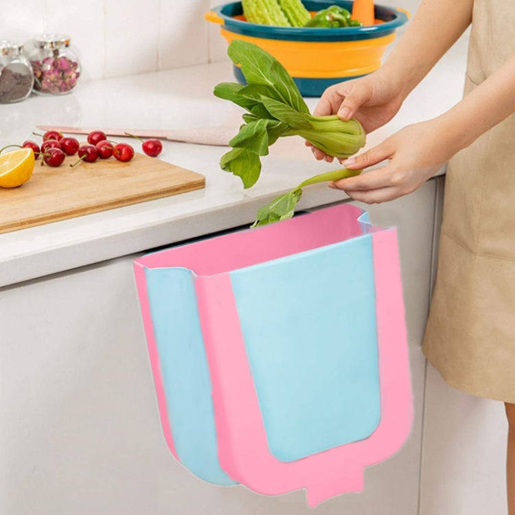 Kitchen Hanging Folding Trash Can Food Waste Storage Bin(Pink)
