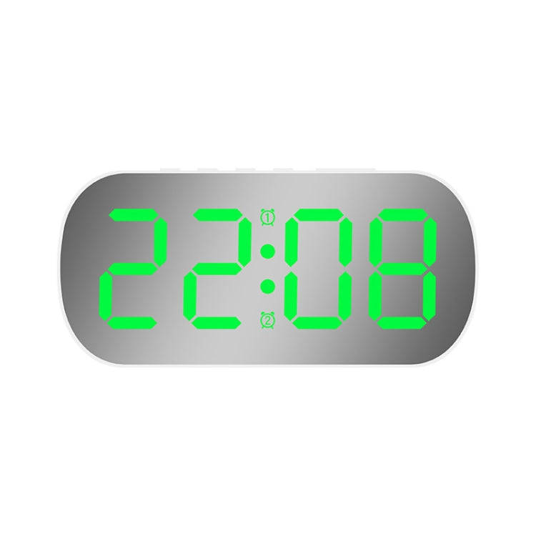 6637 LED Digital Display Temperature Electronic Clock Desktop Mirror Alarm Clock(White Green Light)