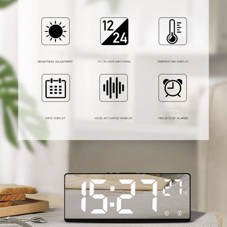 6631 LED Digital Display Multifunctional Electronic Clock Desktop Temperature Mirror Alarm Clock(...