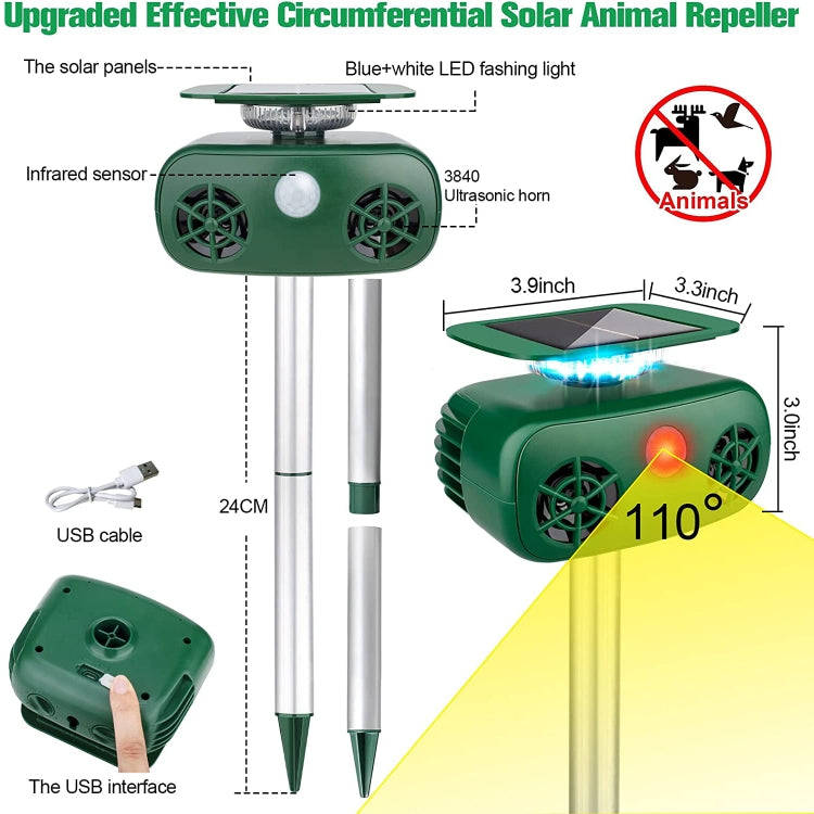 SK628 Solar Powered Animal Repeller 360 Degree Strobe Light Bird Repeller Ultrasonic Rat Repeller...