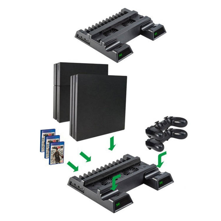 For PS4 / PS4 Slim / PS4 Pro Cooling Fan Stand Console Vertical Stand Cooler with Dual Controller...