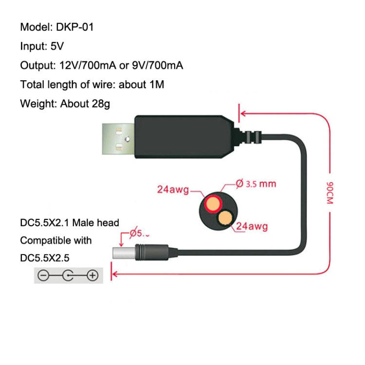 2pcs DC 5V To 9V USB Booster Cable Mobile Power Monitoring Power Cord