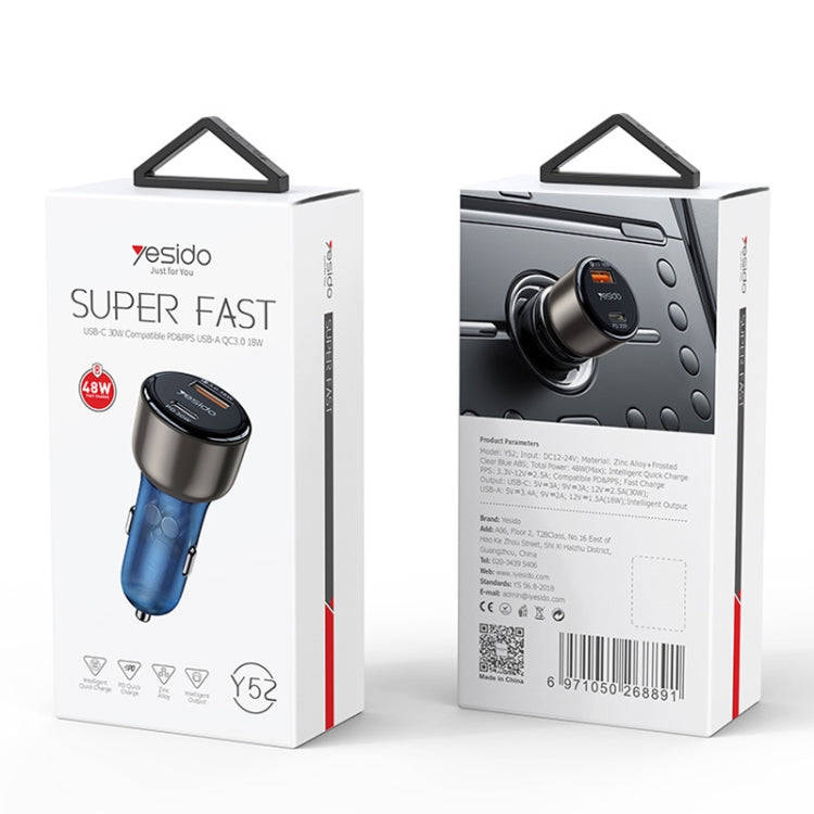 Yesido Y52 48W Dual-channel Fast Charging Zinc Alloy QC3.0 Car Charger(Black)