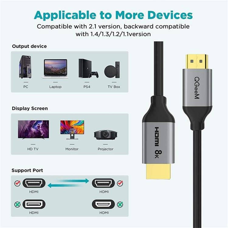 QGeeM QG-AV17 HDMI To HDMI Connection Cable Support 8K&60Hz 3m Length