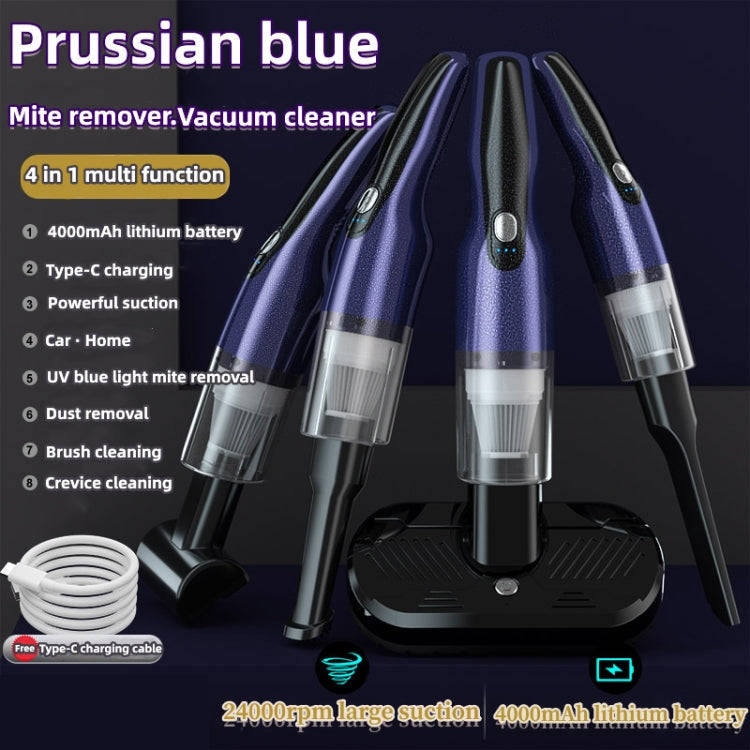 4 In 1 12000pa Wireless  Mini Handheld Car Vacuum Cleaner Mite Remover(Navy Blue)